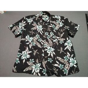Milano Bay Shirt Men M Black Floral Tropical Hawaiian Vacation Short Sleeve